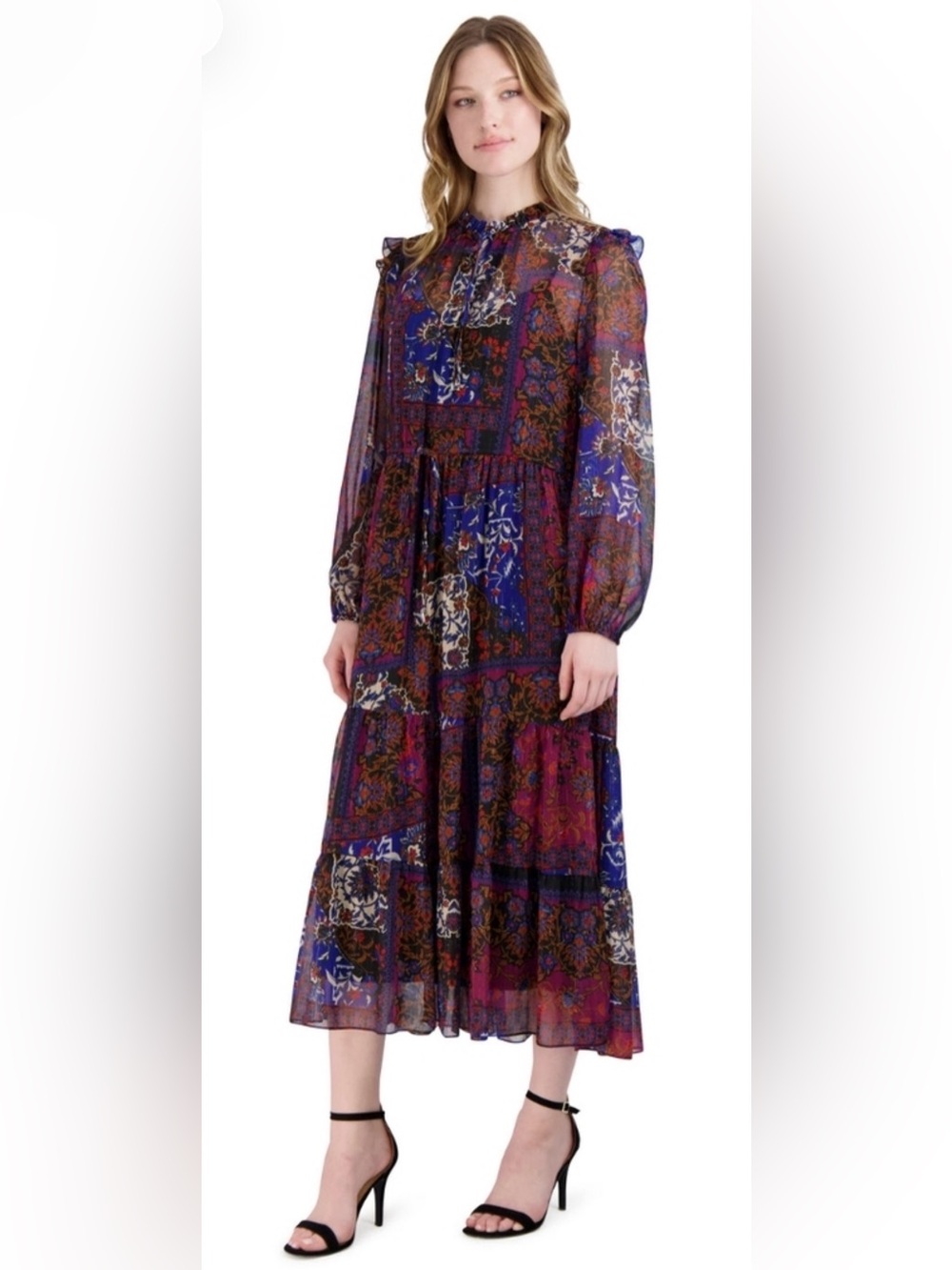 julia jordan Purple and Blue Patchwork Floral Maxi Dress